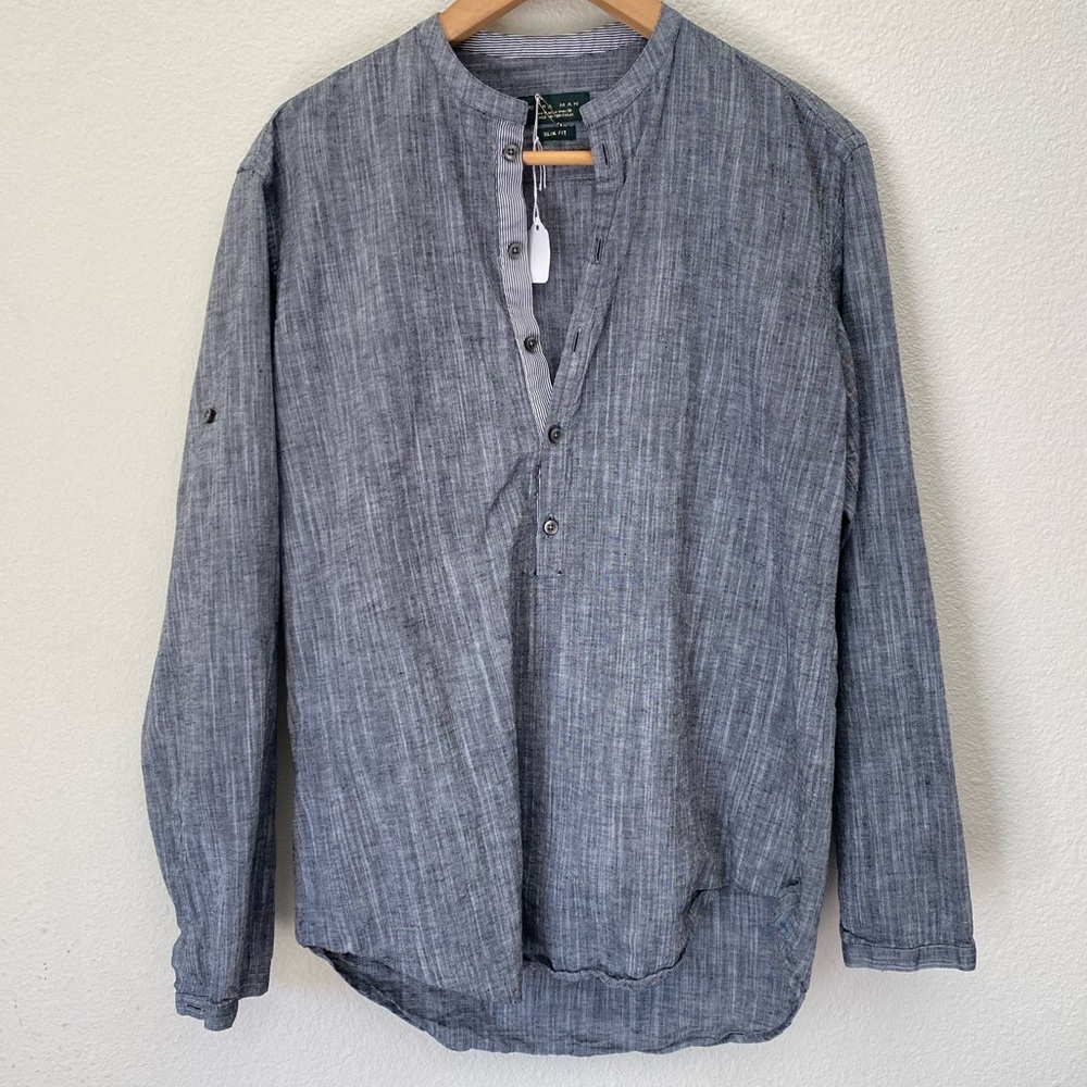 ZARA MAN mandarin collar, slim fit, linen cotton blend shirt Medium